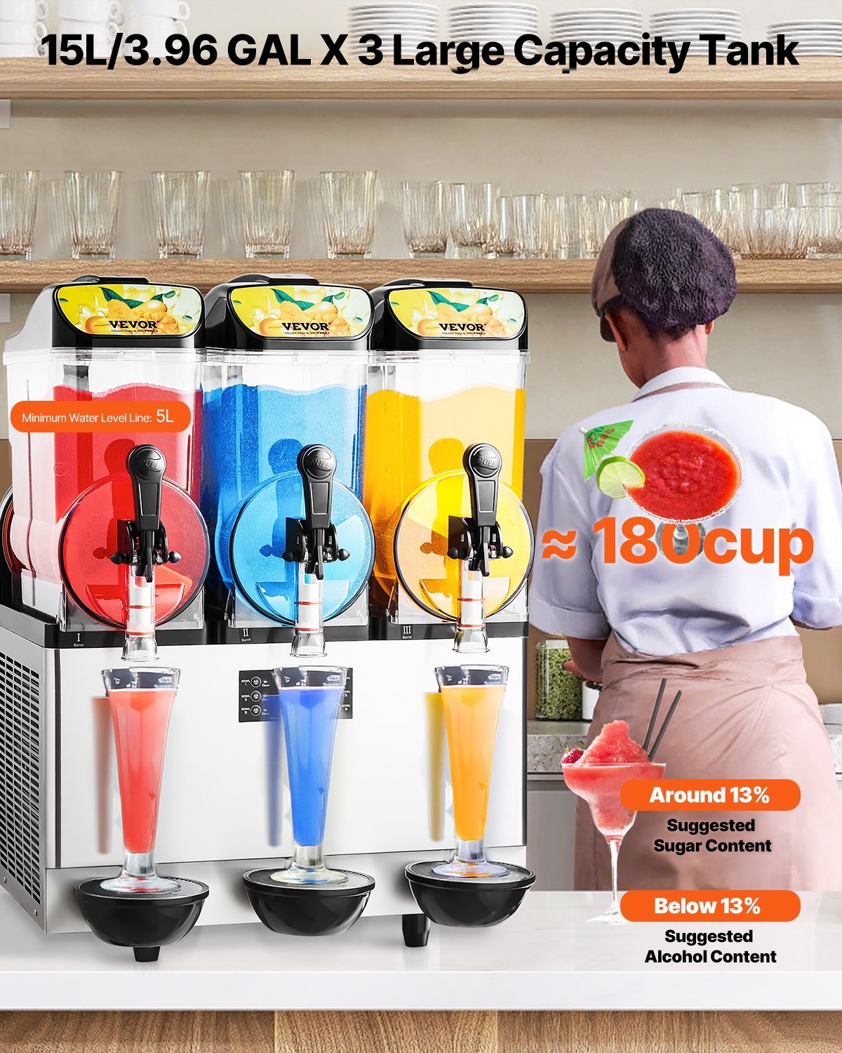 Commercial Slushy Machine 15Lx3 Tank Margarita Smoothie Frozen Drink Maker