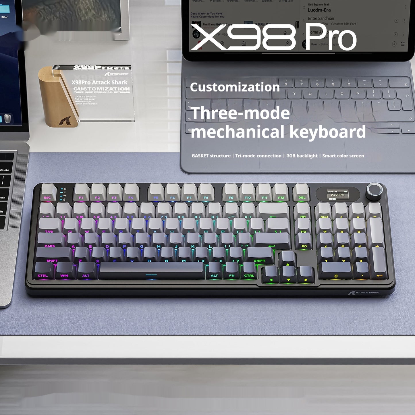 Three-mode RGB Wireless Bluetooth Side Engraving With Knob Game Mechanical Keyboard