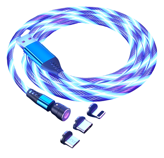 540 Rotate Luminous Magnetic Cable 3A Fast Charging Mobile Phone Charge Cable For LED Micro USB Type C For I Phone Cable